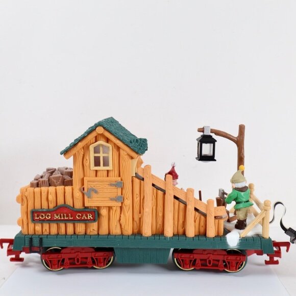 New Bright The Holiday Express Animated Train Log Mill Wood Car 384-4 Tested - Picture 4 of 9